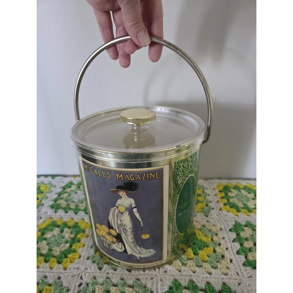 Vintage McCall's Magazine Ice Bucket, 1912 Cover Art Promo Decor Set